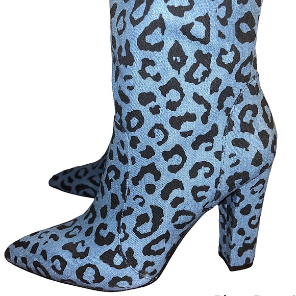 Blue Denim Leopard Over the Knee Boots - Picture 5 of 7